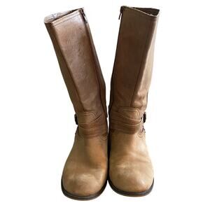 Gianni Bini Tan Leather Tall Moto Harness Boots Women’s 11M